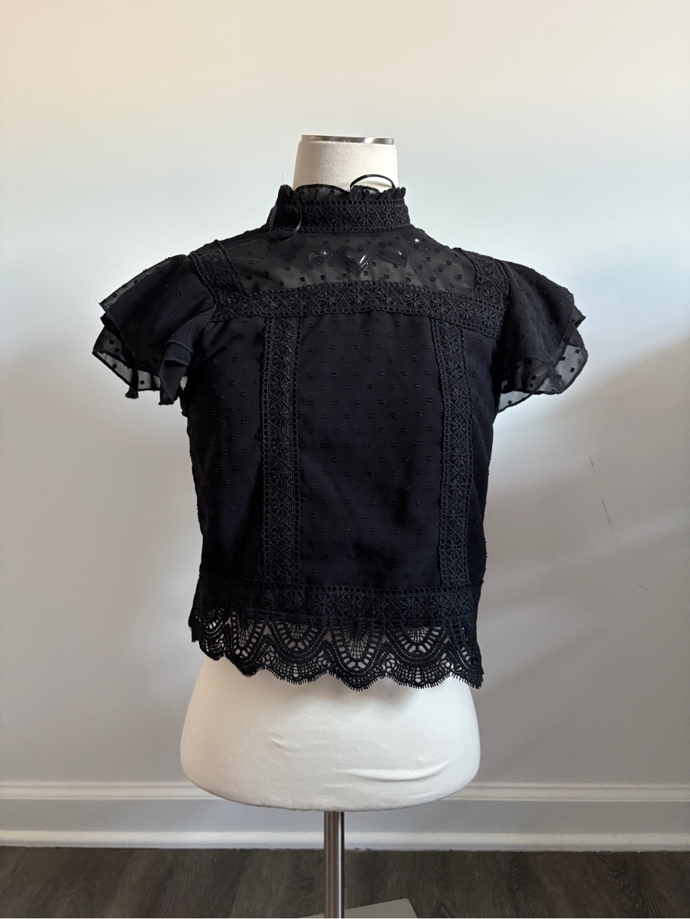 Black Polka Dot Chiffon Lace-Up Blouse | Whimsy Goth